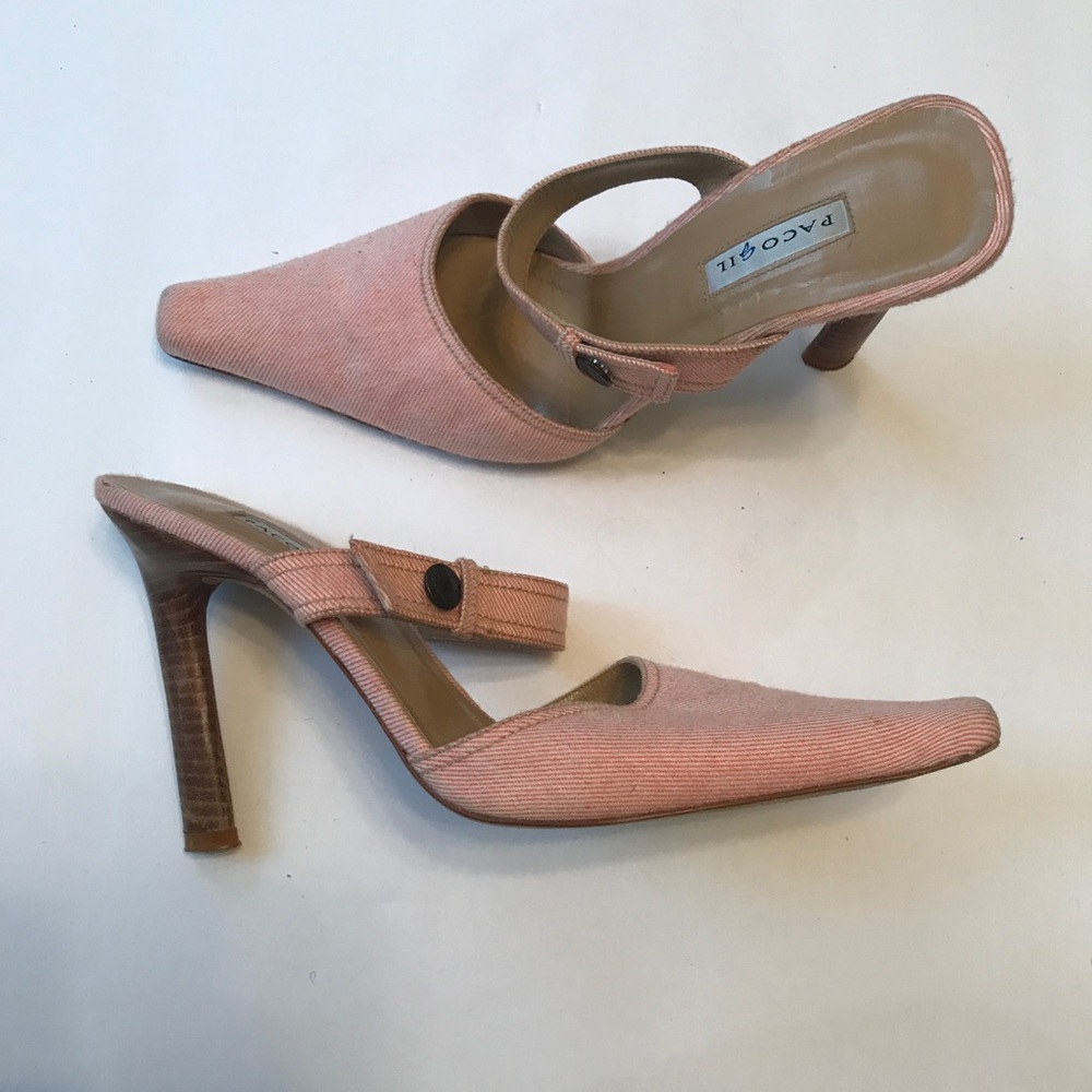 Vintage 90s denim pale pink mules
